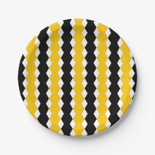 Schwarzes und gelbes geometrisches, funky modernes pappteller