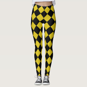 Schwarzes und gelbes Harlekin-Diamant-Schachbrettm Leggings
