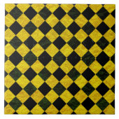 Schwarzes und gelbes kariertes Muster Fliese (Vorderseite)