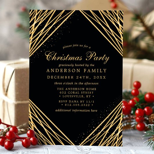 Schwarzes und geometrisches Abstraktes Party Einladung