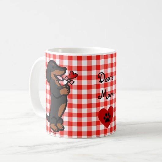 Schwarzes und glatte behaarte Dackel TANs Kaffeetasse (Vorderseite Links)