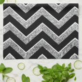 Schwarzes und glittery Zickzack des Silbers Geschirrtuch (Gefaltet)