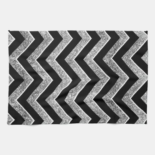 Schwarzes und glittery Zickzack des Silbers Geschirrtuch (Horizontal)