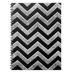 Schwarzes und glittery Zickzack des Silbers Notizblock