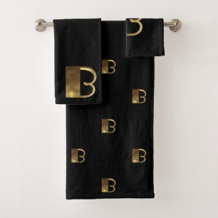 Schwarzes und Gold des Monogramm-B schauen Badhandtuch Set