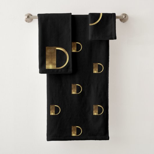 Schwarzes und Gold des Monogramm-D schauen Badhandtuch Set (Insitu)