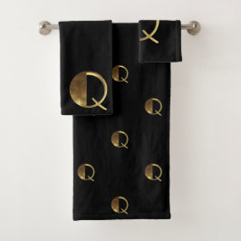 Schwarzes und Gold des Monogramm-Q schauen Badhandtuch Set