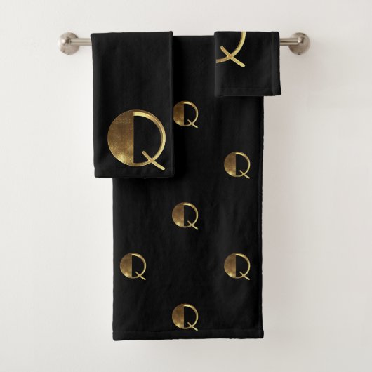 Schwarzes und Gold des Monogramm-Q schauen Badhandtuch Set (Insitu)