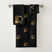 Schwarzes und Gold des Monogramm-R schauen Badhandtuch Set (Insitu)