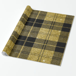 Schwarzes und Gold Plaid-04 Geschenkpapier