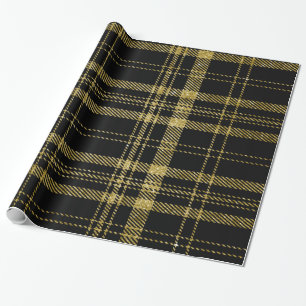 Schwarzes und Gold Plaid-07 Geschenkpapier