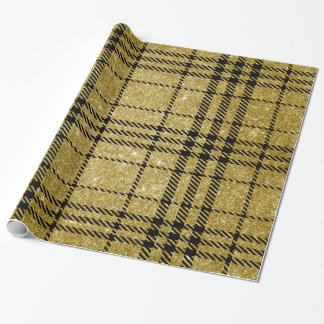 Schwarzes und Gold Plaid-13 Geschenkpapier