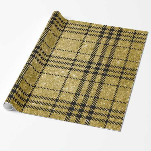 Schwarzes und Gold Plaid-13 Geschenkpapier (Ungerollt)