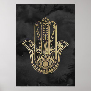 Schwarzes und GoldAquarell hamsa Hand von Fatima Poster