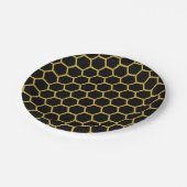 Schwarzes und Goldbienenwaben Pappteller (Schrägansicht)