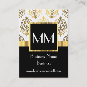 Schwarzes und Golddamastmonogramm Visitenkarte