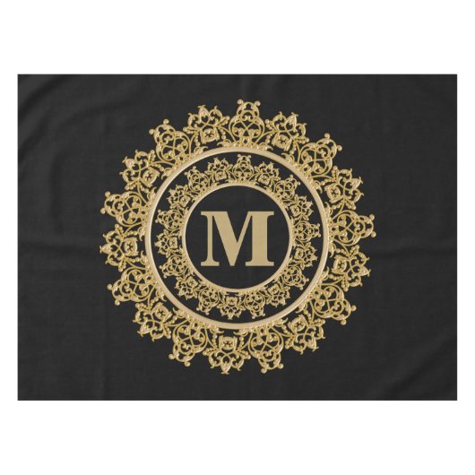 Schwarzes und Goldelegantes Monogramm Tischdecke (Vorderseite (Horizontal))