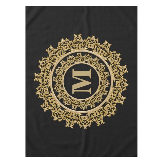 Schwarzes und Goldelegantes Monogramm Tischdecke (Vorderseite)