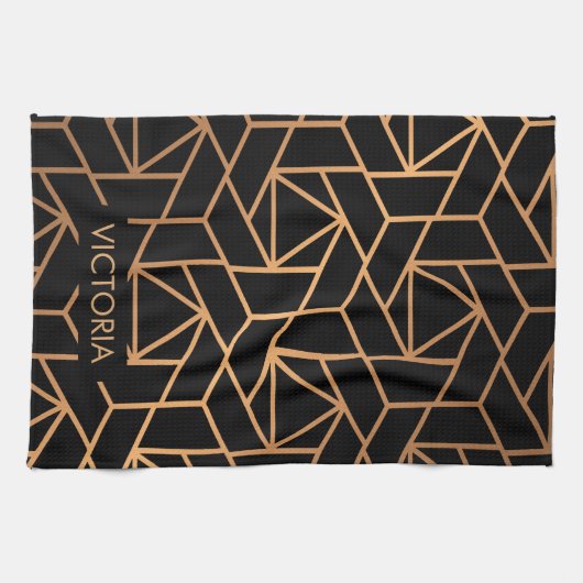 Schwarzes und Goldelegantes Muster Geschirrtuch (Horizontal)