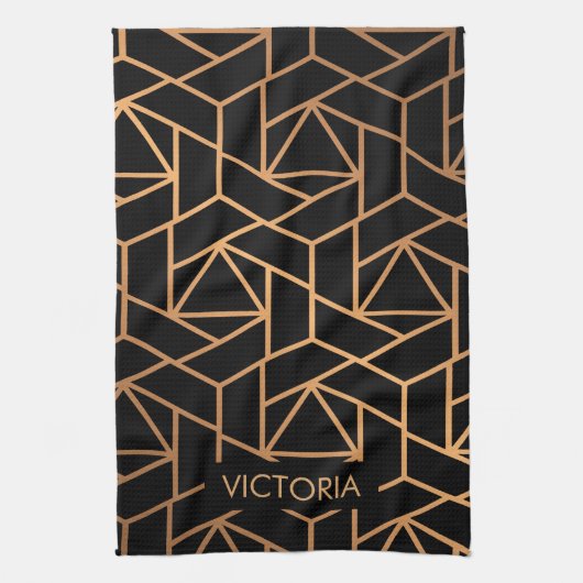 Schwarzes und Goldelegantes Muster Geschirrtuch (Vertikal)