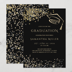 Schwarzes und goldenes Abschlussvorlagendesign Einladung