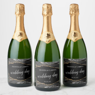 Schwarzes und goldenes Achat-Marmor-Sparkling-Wein Schaumweinetikett