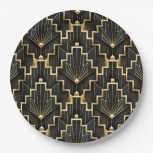 Schwarzes und goldenes Art Deco Design Pappteller