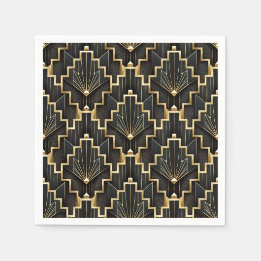 Schwarzes und goldenes Art Deco Design Serviette (Vorderseite)