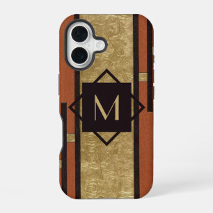 Schwarzes und goldenes Art Deco individuelles Mono iPhone 16 Hülle