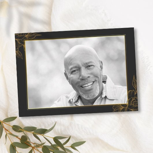 Schwarzes und goldenes Beileid mit Foto nach Beerd Dankeskarte