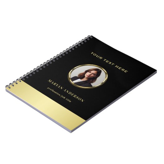 Schwarzes und goldenes Design, Logo oder Foto im g Notizblock (Linke Seite)