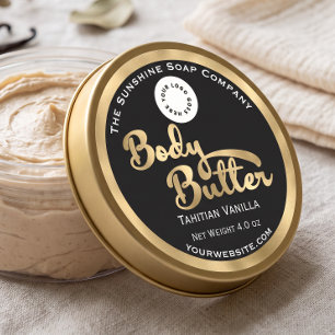 Schwarzes und goldenes Folien-Körperbutter-Label m Runder Aufkleber