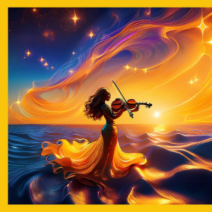 Schwarzes und goldenes Fraktal aus Garn Poster