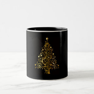 Schwarzes und goldenes funkelndes Weihnachtsbaum-D Zweifarbige Tasse