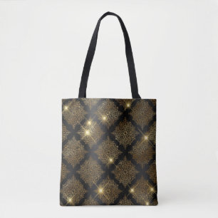 Schwarzes und goldenes Glitter-Glam-Filigranmuster Tasche