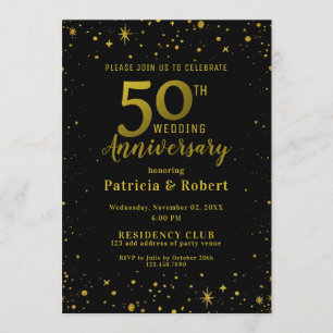 Schwarzes und goldenes Glitter-Jubiläum zum 50. Ho Einladung