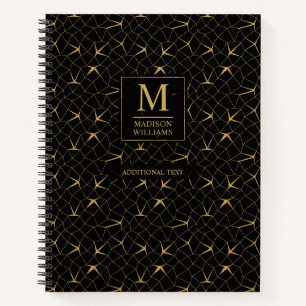 Schwarzes und goldenes Glitter-Luxus-Geometrie-Mus Notizblock