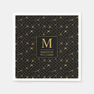 Schwarzes und goldenes Glitter-Luxus-Geometrie-Mus Serviette