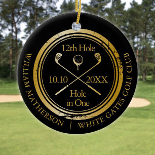 Schwarzes und goldenes Golfloch in One Retro Perso Keramik Ornament