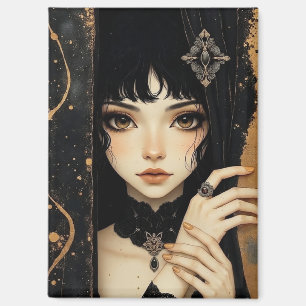 Schwarzes und goldenes gothisches Anime-Mädchen Magnet