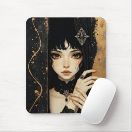 Schwarzes und goldenes gothisches Anime-Mädchen Mousepad