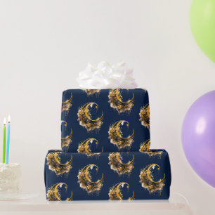 Schwarzes und goldenes Halbmondmuster Halloween Geschenkpapier
