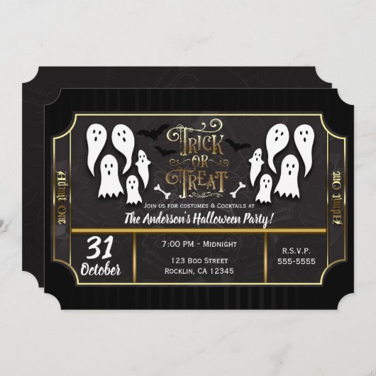 Schwarzes und goldenes Halloween-Party als Trick o Einladung (Vorne/Hinten)