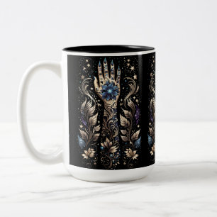 Schwarzes und goldenes Handtattoo Zweifarbige Tasse