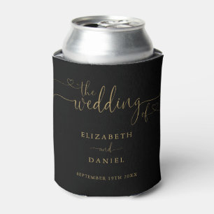 Schwarzes und goldenes Herz-Schrift-Hochzeit Dosenkühler