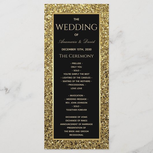 Schwarzes und goldenes Hochzeitsprogramm Programm (Vorderseite)