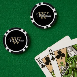 Schwarzes und goldenes individuelles Monogramm Nam Pokerchips