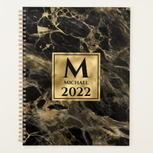 Schwarzes und goldenes Marmor-Monogramm Elegante L Planer