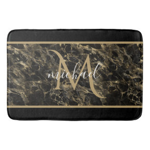 Schwarzes und goldenes Marmor-Monogramm Eleganter Badematte