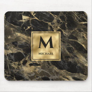 Schwarzes und goldenes Marmor-Monogramm Eleganter Mousepad